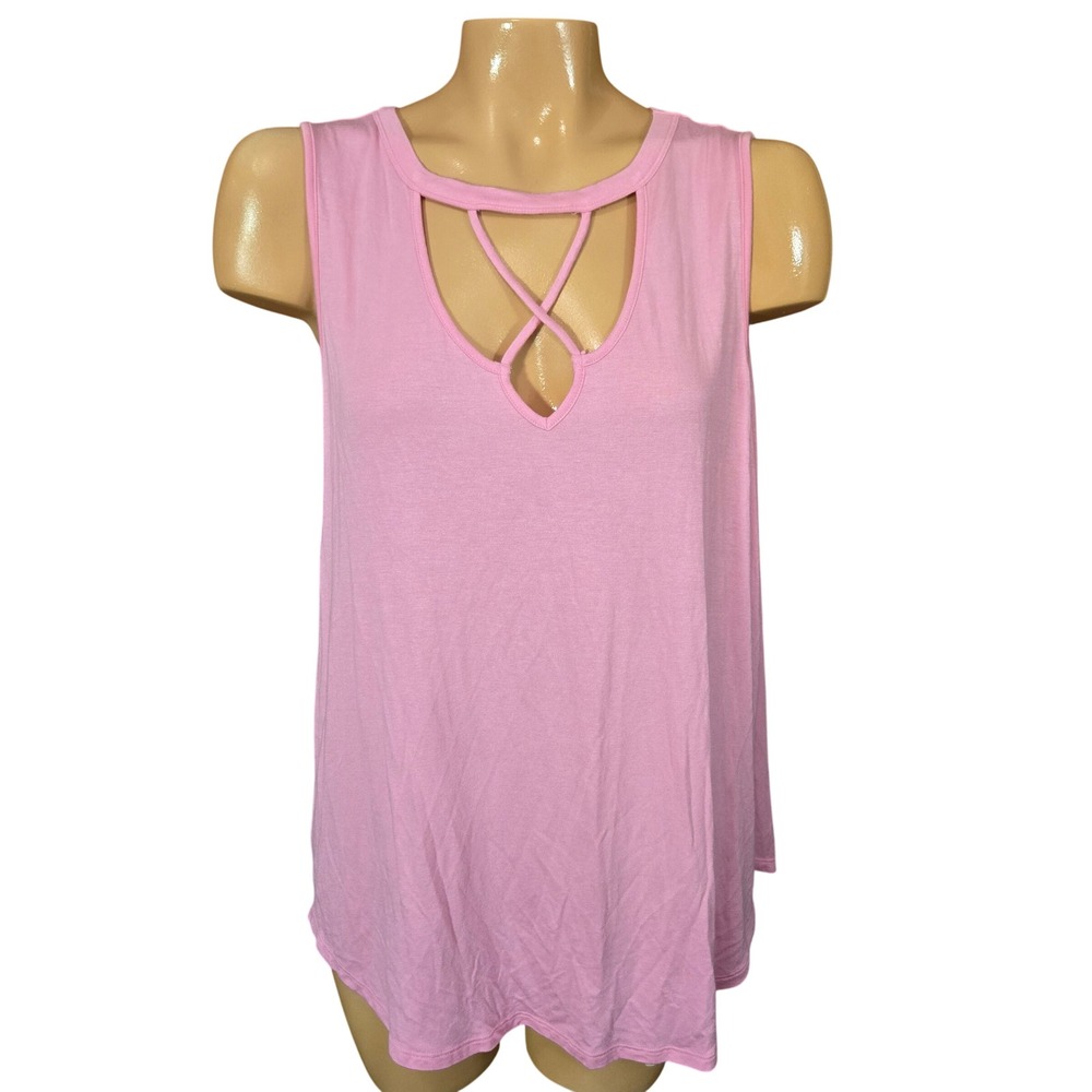 Hippie Chic Pink Crisscross Neck Tank Top Sleeveless Cutout Casual Women XL New